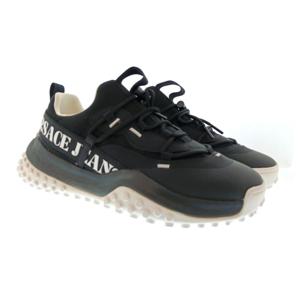 Versace Jeans Couture Mens Black / White Logo Bubble-Sole Sneakers